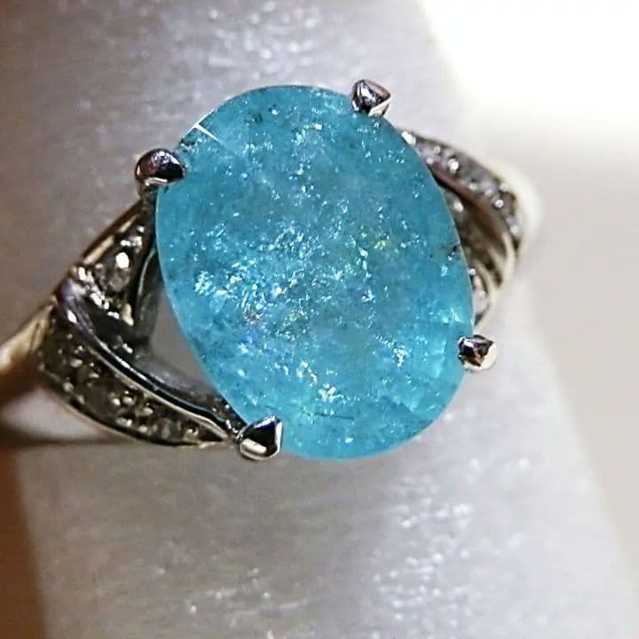 K14 パライバトルマリン 2.04ct ダイヤ付きリング 13号程　刻印有