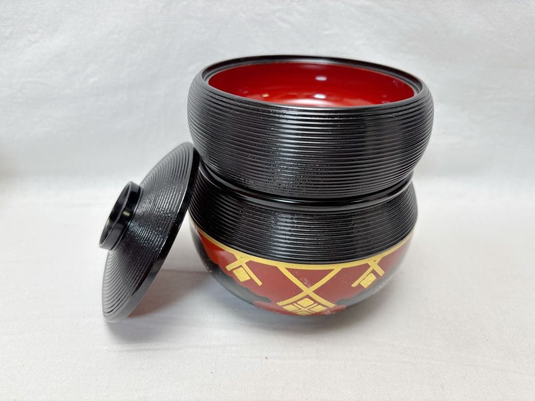 未使用 懐石道具 瓢箪形 信玄弁当 秀衡塗模様 三段弁当箱 千筋内朱五客揃 紙箱