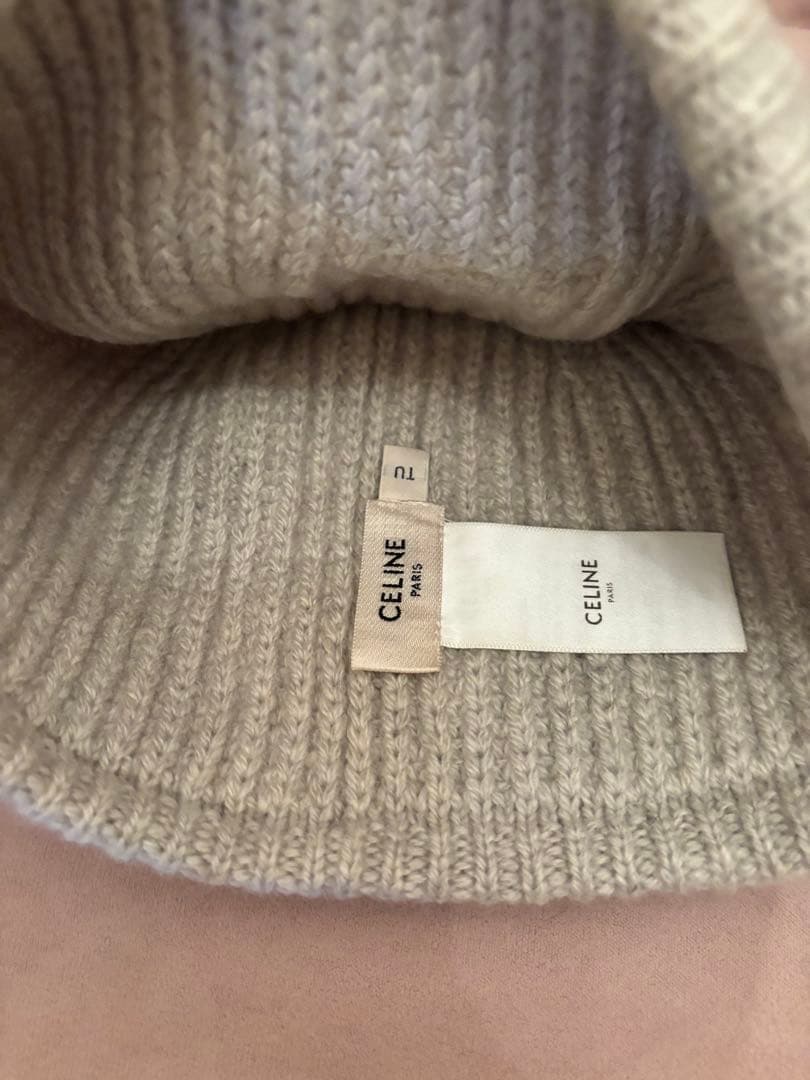 CELINE グレーニット帽 Cロゴ刺繍 CELINE(セリーヌ) cashmere100％ロゴ
