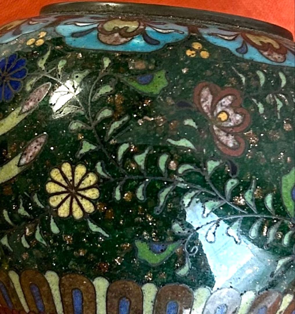 香炉 鳳凰蝶草花文・菊文三つ足有線七宝香炉 香道具 御茶道具 明治時代から伝わる