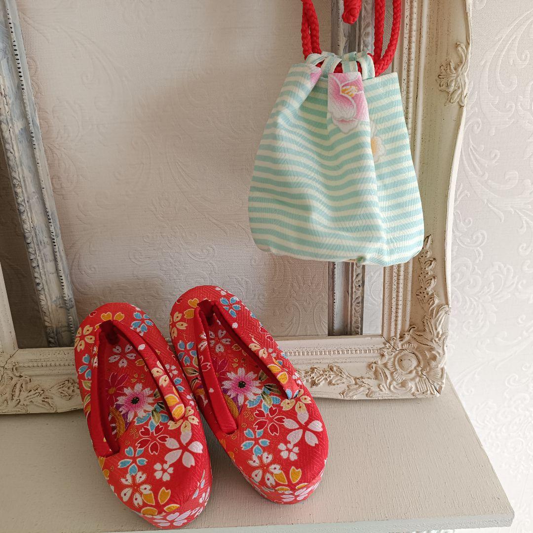 アンティークオレンジに花薬玉の着物と作り帯☆2歳から3歳