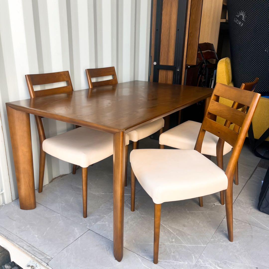 取付無料！カリモク家具 天然木北欧風ナチュラルダイニングテーブル&チェア4脚✨