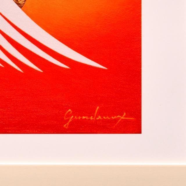 作者制作紙刷●朱色金太陽日の出赤富士山●がんどうあつし製作・展示使用品少し訳あり