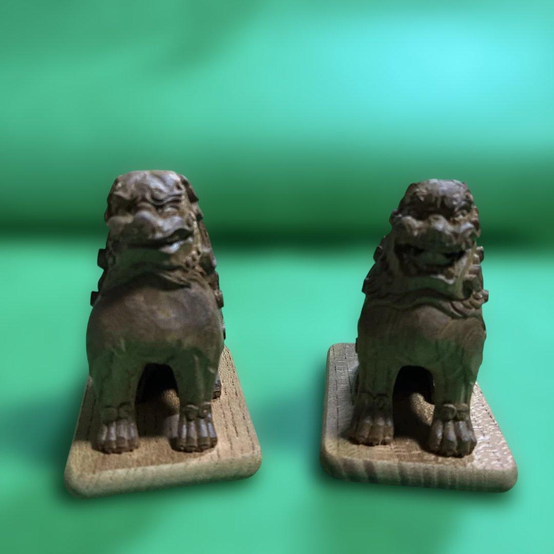④ 狛犬 彫り物（けやき材）木製 左右一対
