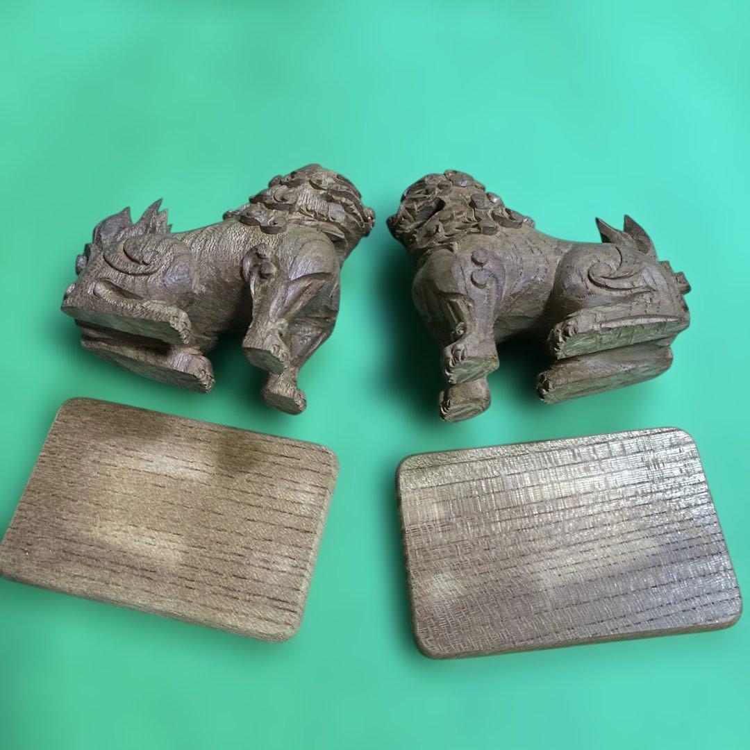 ④ 狛犬 彫り物（けやき材）木製 左右一対