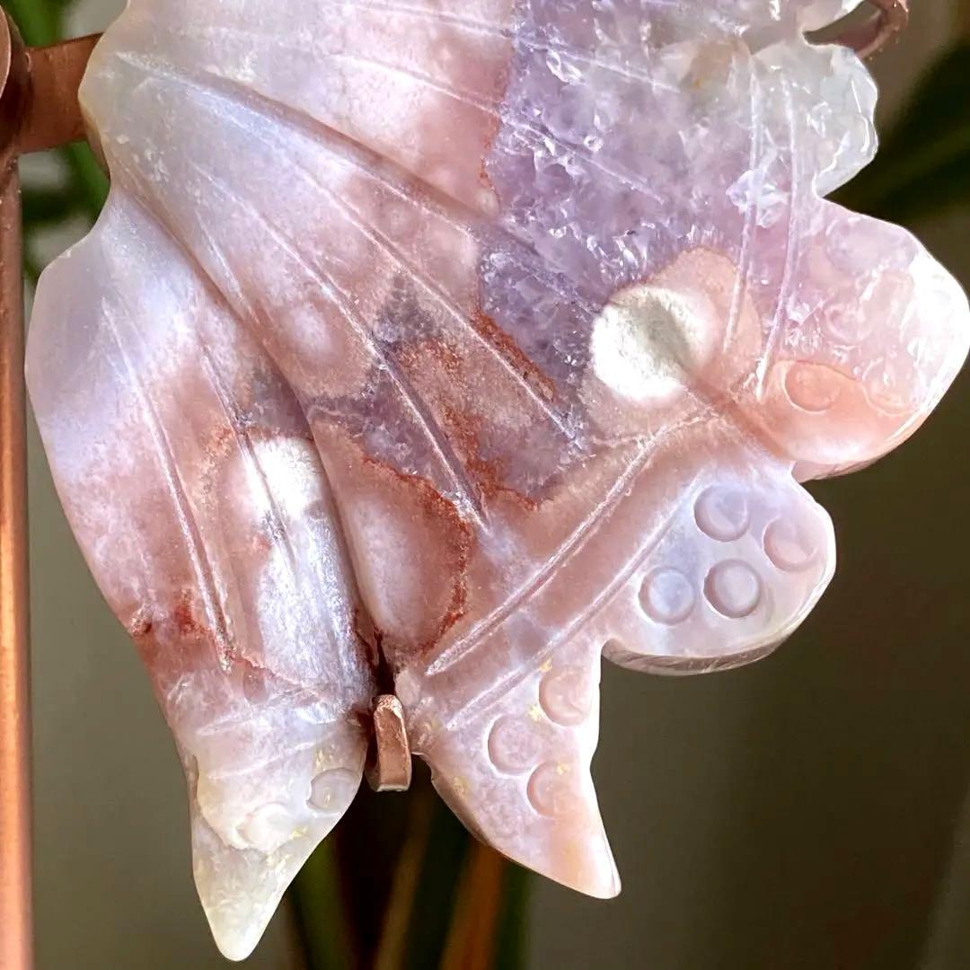 破格大特価【 ピンクアメジスト 蝶々 バタフライ スタンド 彫り物 】