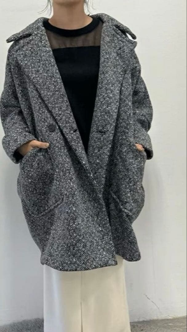 お値下げ】♡ROSIEE ロージー♡軽量裏起毛ヘリンボーン コクーンコート