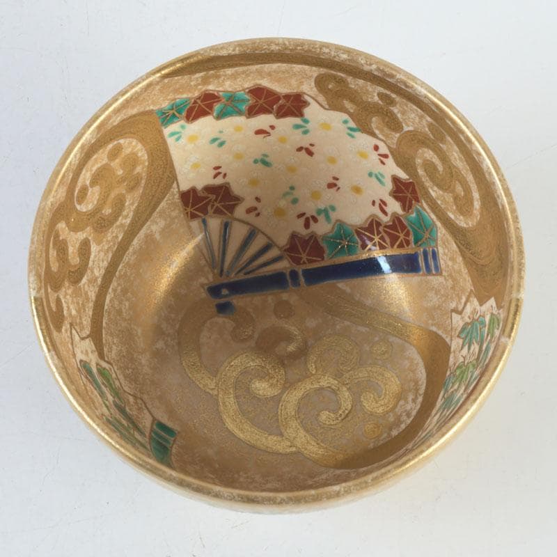 茶道具 京焼 上山善峰作 金砂子 扇面流茶碗 共箱 V 9825 山中塗 レンジ