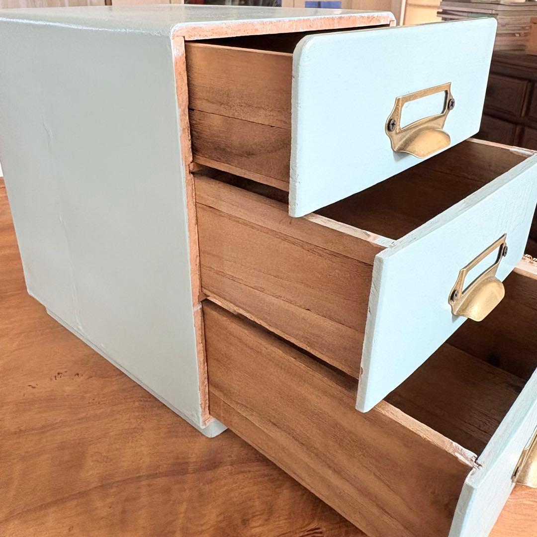 フレンチヴィンテージ3段小引き出し｜1950年代×ナチュラルレザー付き」