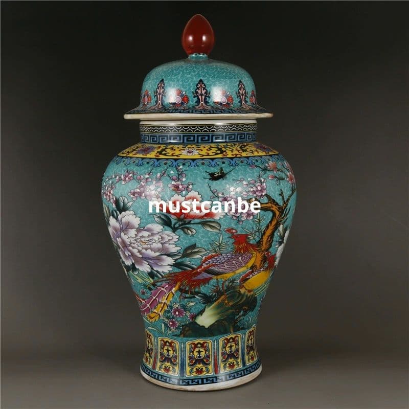 清雍正琺瑯彩祥鳳凰花鳥将軍缶 景徳鎮 陶磁器 装飾品 現代