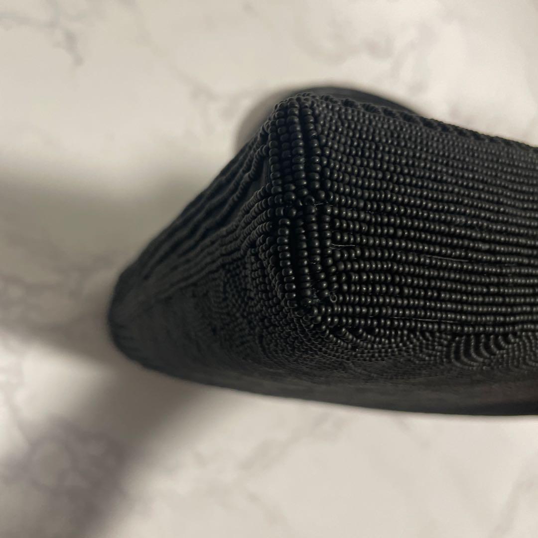 柏ビーズ　黒の波模様　フォーマルバッグ