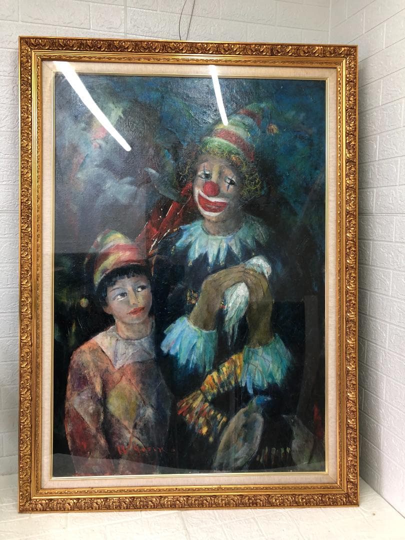 油彩 ビンテージ ピエロ アート 油絵 壁掛け 縦133㎝×横96.5㎝