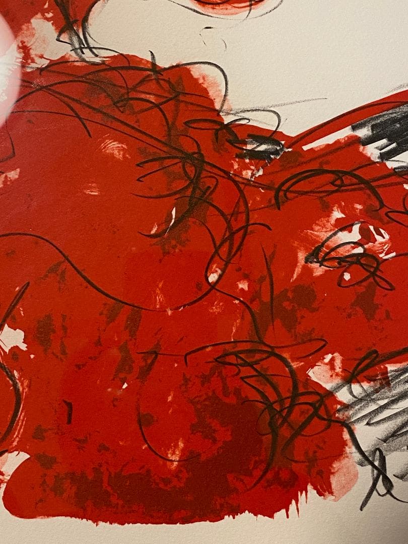 真作」天野喜孝「朱夏花－あかいはな－」額装 版画 32/100 直筆サイン入り