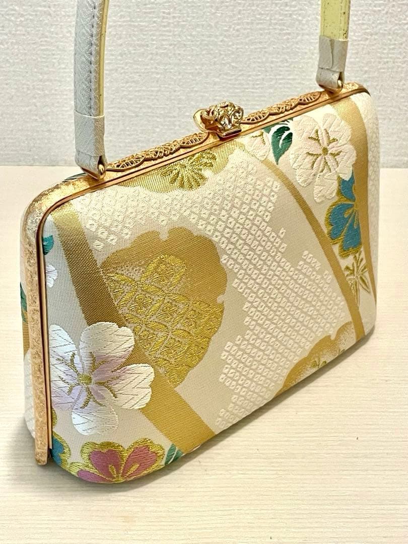 花柄 京都　西陣織　正絹　和装用バッグ　結婚式　成人式　パーティー