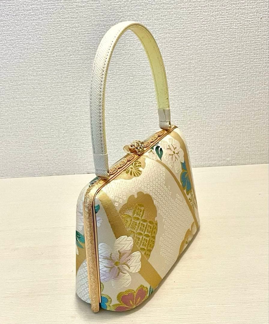 花柄 京都　西陣織　正絹　和装用バッグ　結婚式　成人式　パーティー