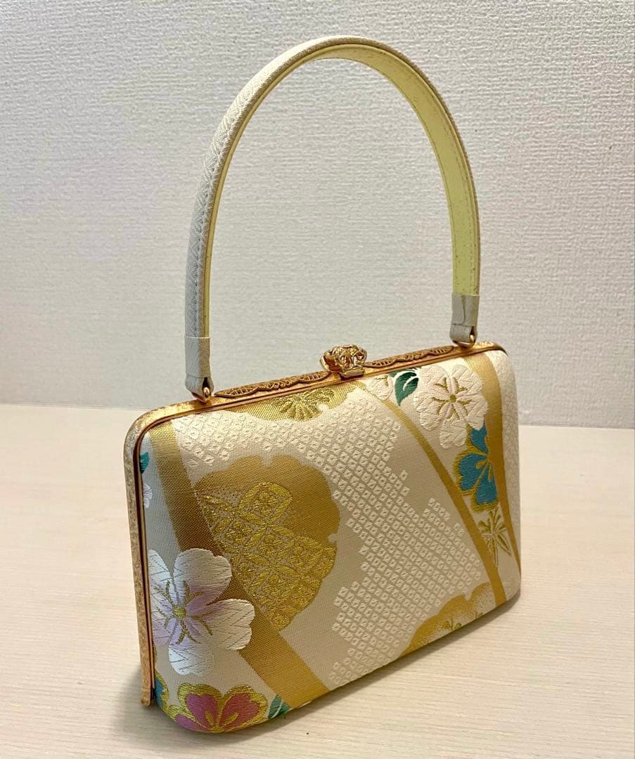 花柄 京都　西陣織　正絹　和装用バッグ　結婚式　成人式　パーティー