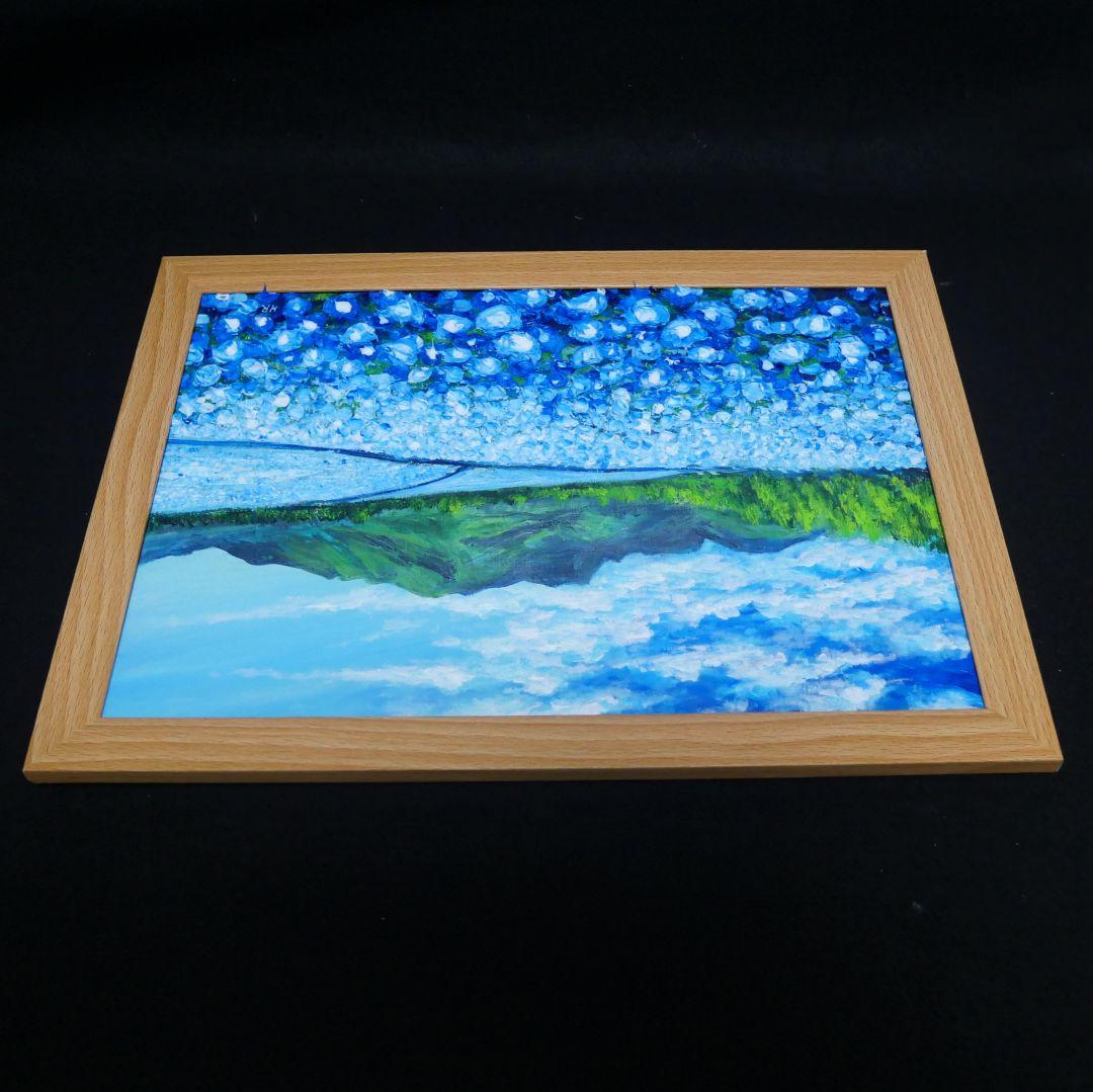 油絵 油彩 油彩画 絵 絵画【くじゅう花公園のネモフィラ畑】 - メルカリ