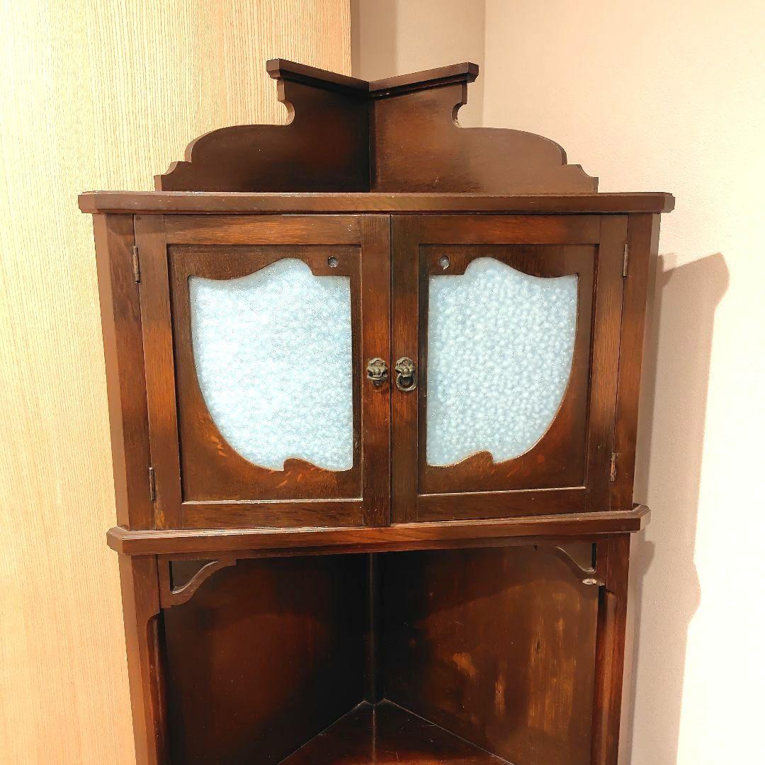 アンティーク 木製コーナーキャビネット ガラス扉付き