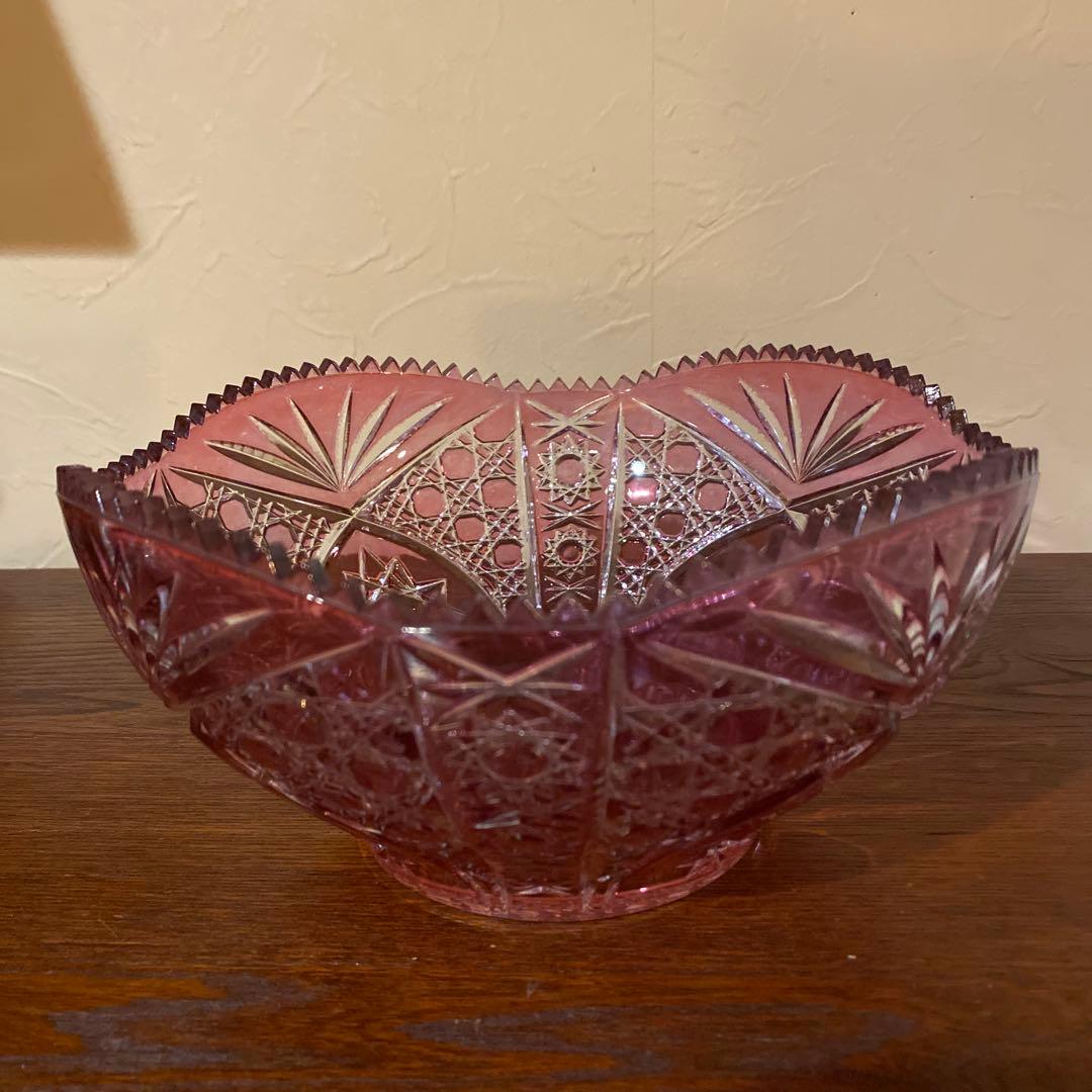 輸入品フランス製 赤被せ クリスタル カットガラスボール 切子ボール