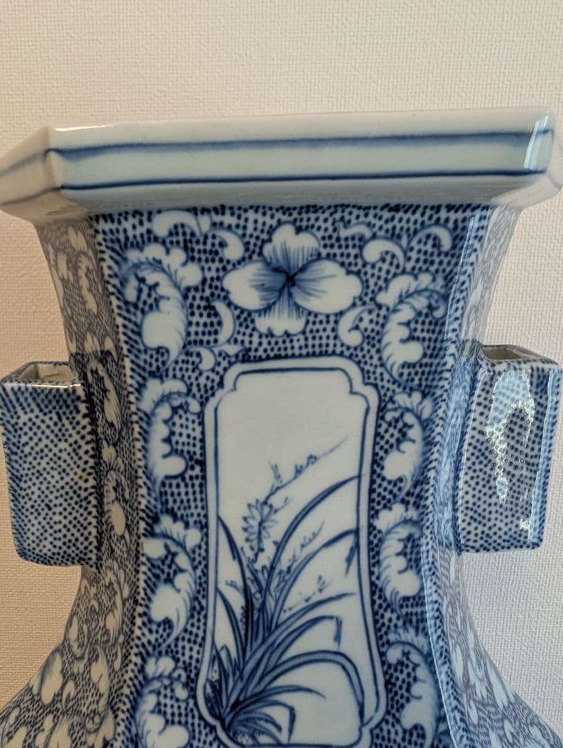 大清乾隆年製 青花山水細密画 六角花瓶 直しあり 中国工芸品