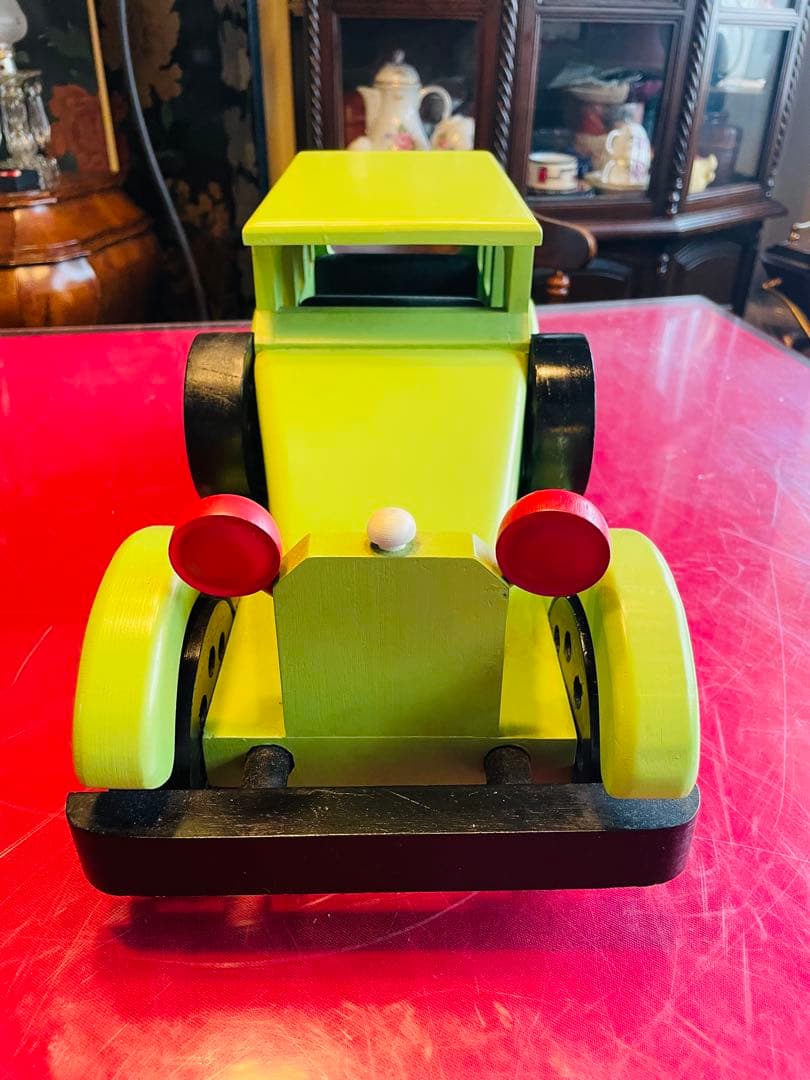 美品】木製クラシックカー風おもちゃグリーンアンティーク