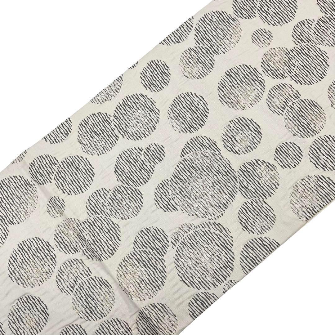 袋帯 紅花染 横縞水玉模様 薄生成色 O-3722