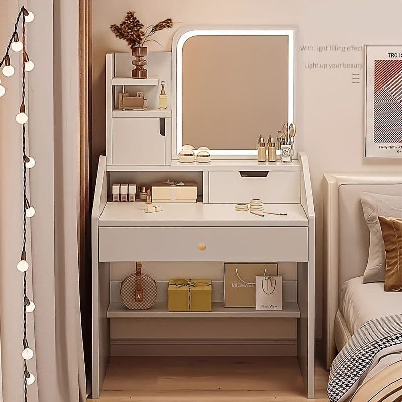 ホワイトノルディックドレッサーセット スツール付き 引き出し収納 省