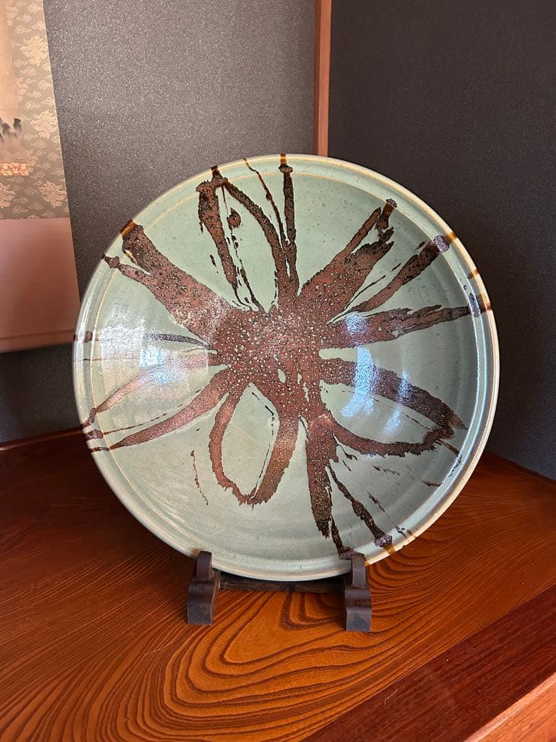 一点モノ‼️】最高級 青柿流皿 オブジェ 飾り皿 インテリア 和室 花模様 絵