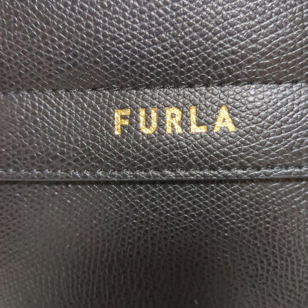【美品】FURLA ブラック ハンドバッグ ショルダーストラップ付き