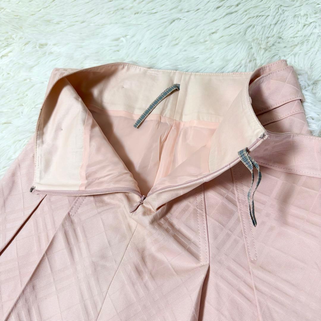 バーバリーブルーレーベル ノバチェック ベルト ボタン プリーツスカート ピンク