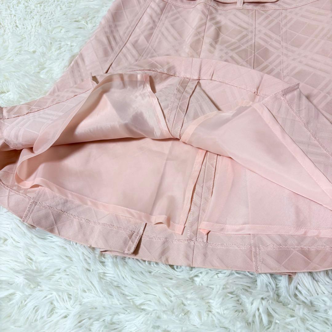 バーバリーブルーレーベル ノバチェック ベルト ボタン プリーツスカート ピンク