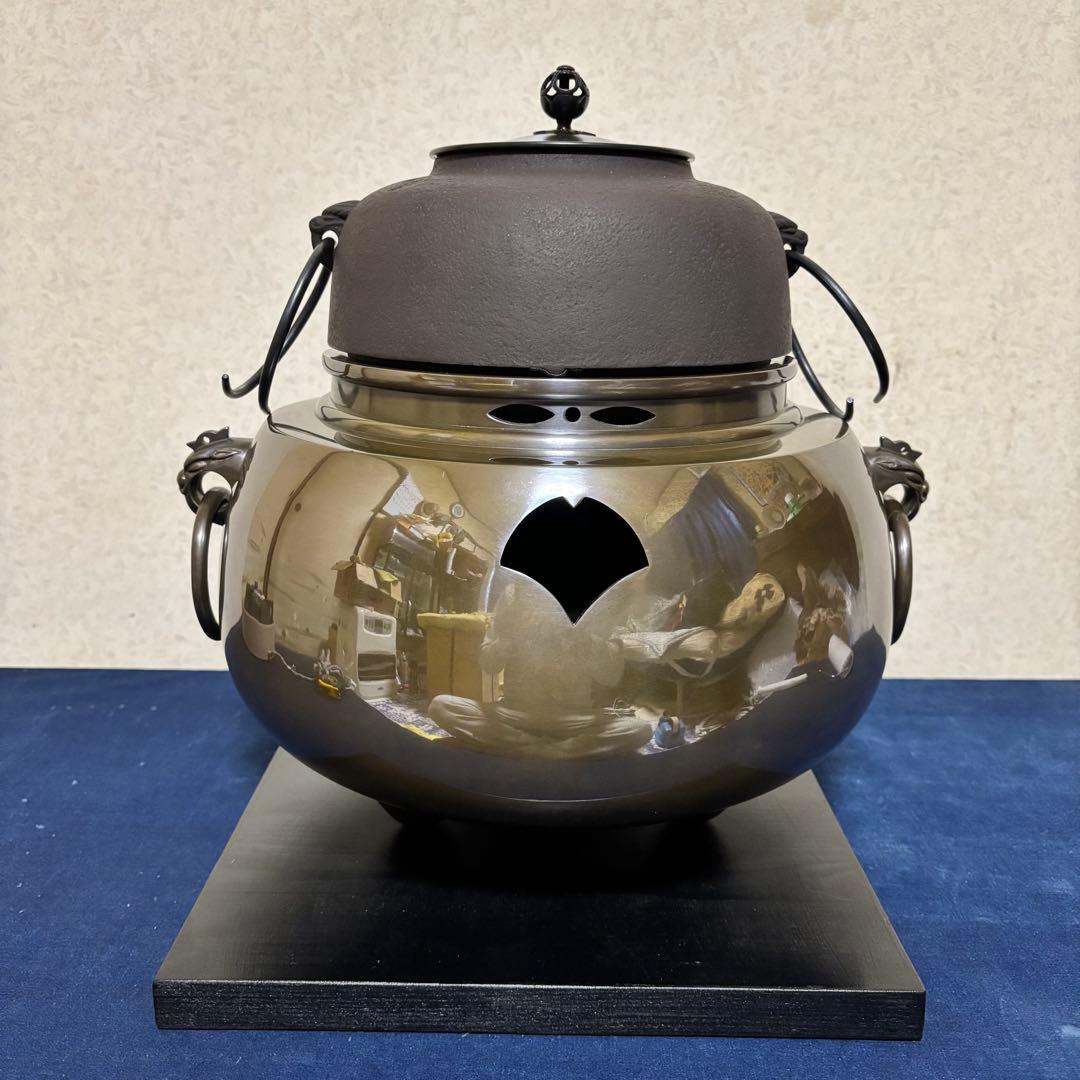 風炉/茶釜/電熱器/唐銅鬼面風炉釜/野々田製電熱器/敷板/茶道具/お点前