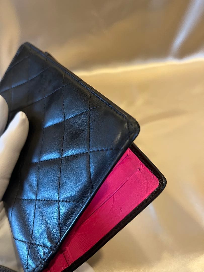 シャネル CHANEL カンボンライン 長財布 ブラックピンク 正規品リペア済み