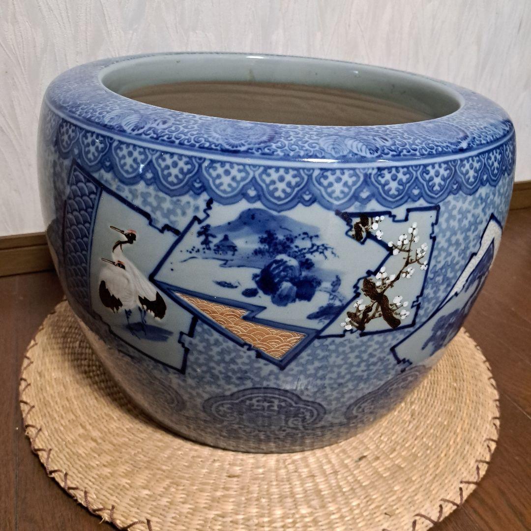 最終値下げしました❗明治～大正レトロ「藍色柄・丸火鉢」 最終値下げ