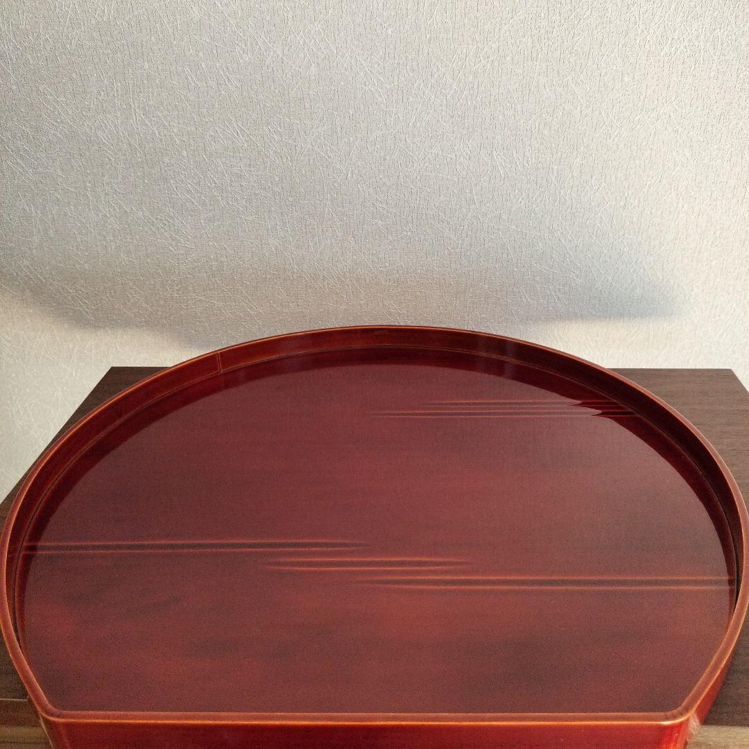 美品 【飛騨春慶塗 半月盆】膳 トレイ 天然木 漆塗 懐石 茶道具 5枚