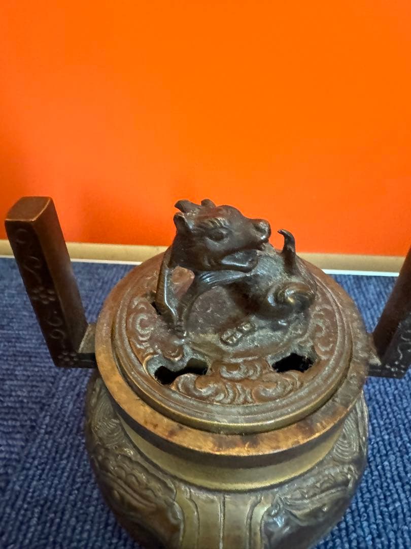 1904  春甫造　古銅　仏具 木瓜菖蒲型五具足　火立2客　花立2客　香炉1客