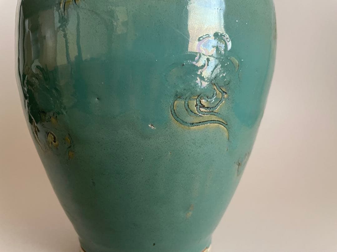 20世紀 琉球古典焼 緑釉龍雲文壺 壺屋焼 オーグスヤー 骨董古美術