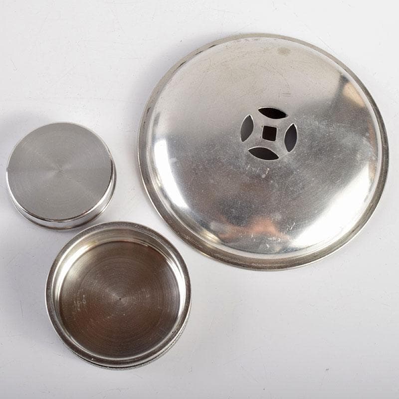 煎茶道具　錫製　間村自造　四君子文　茶壷　茶こぼし　2点まとめて　M　R4941