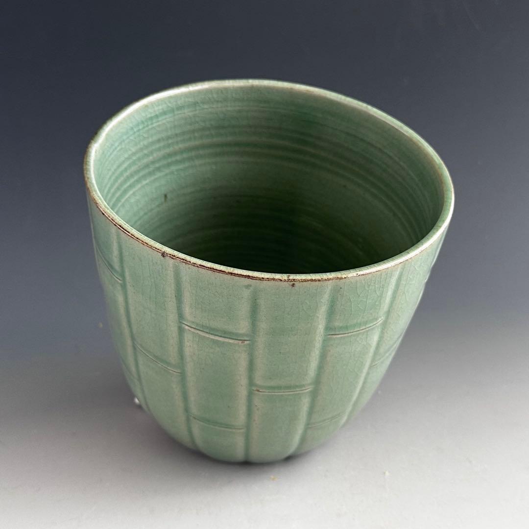 茶道具 青磁 竹彫 廣州窯 共箱 堀内宗完宗匠書付 表千家 茶会