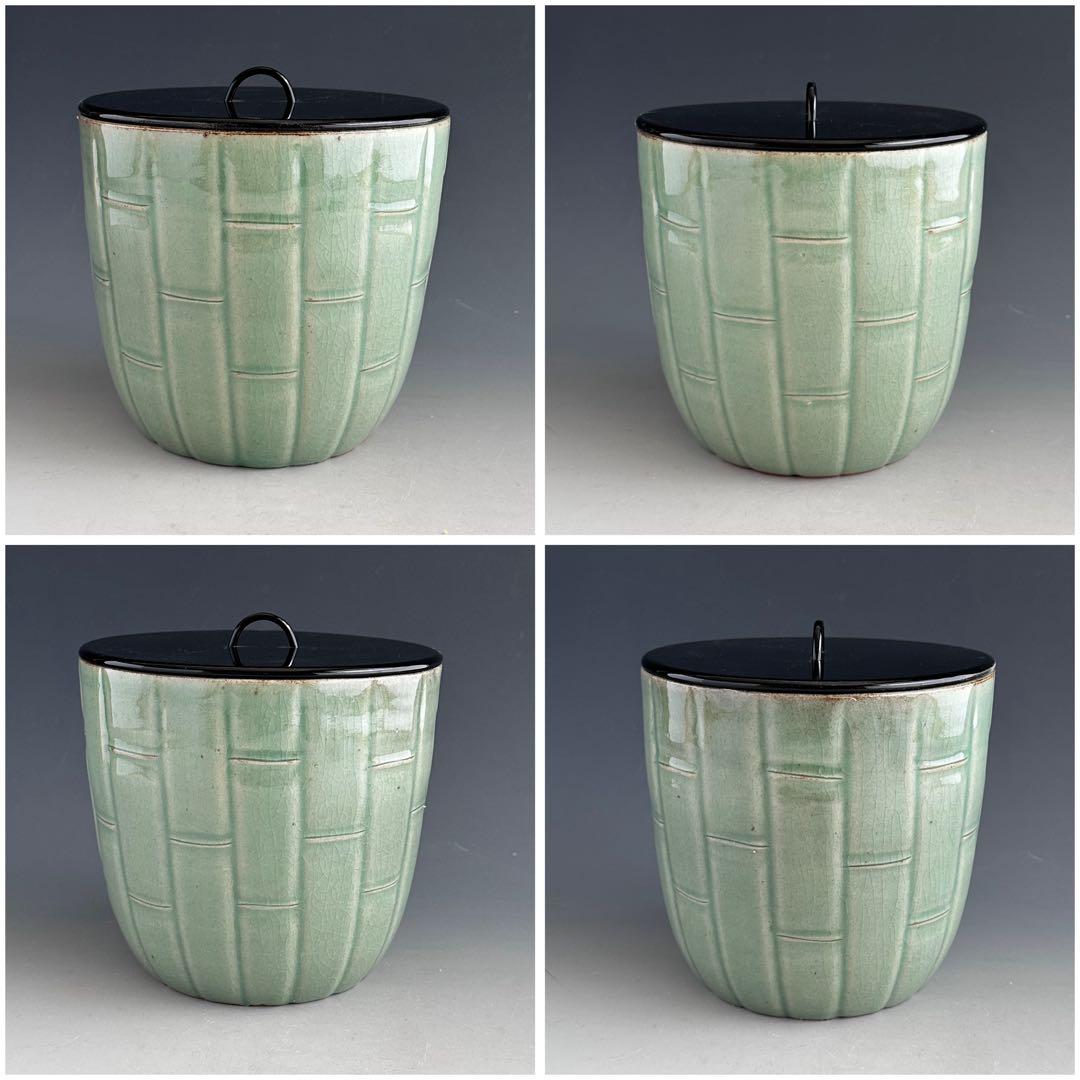 茶道具 青磁 竹彫 廣州窯 共箱 堀内宗完宗匠書付 表千家 茶会