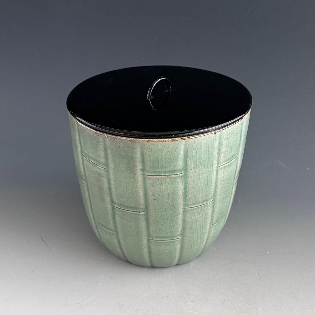 茶道具 青磁 竹彫 廣州窯 共箱 堀内宗完宗匠書付 表千家 茶会