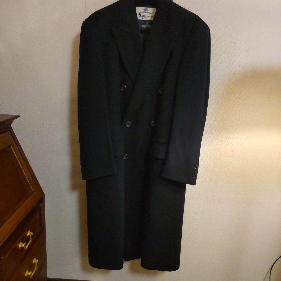 Aquascutum カシミア 黒 ダブルブレスト チェスターコート