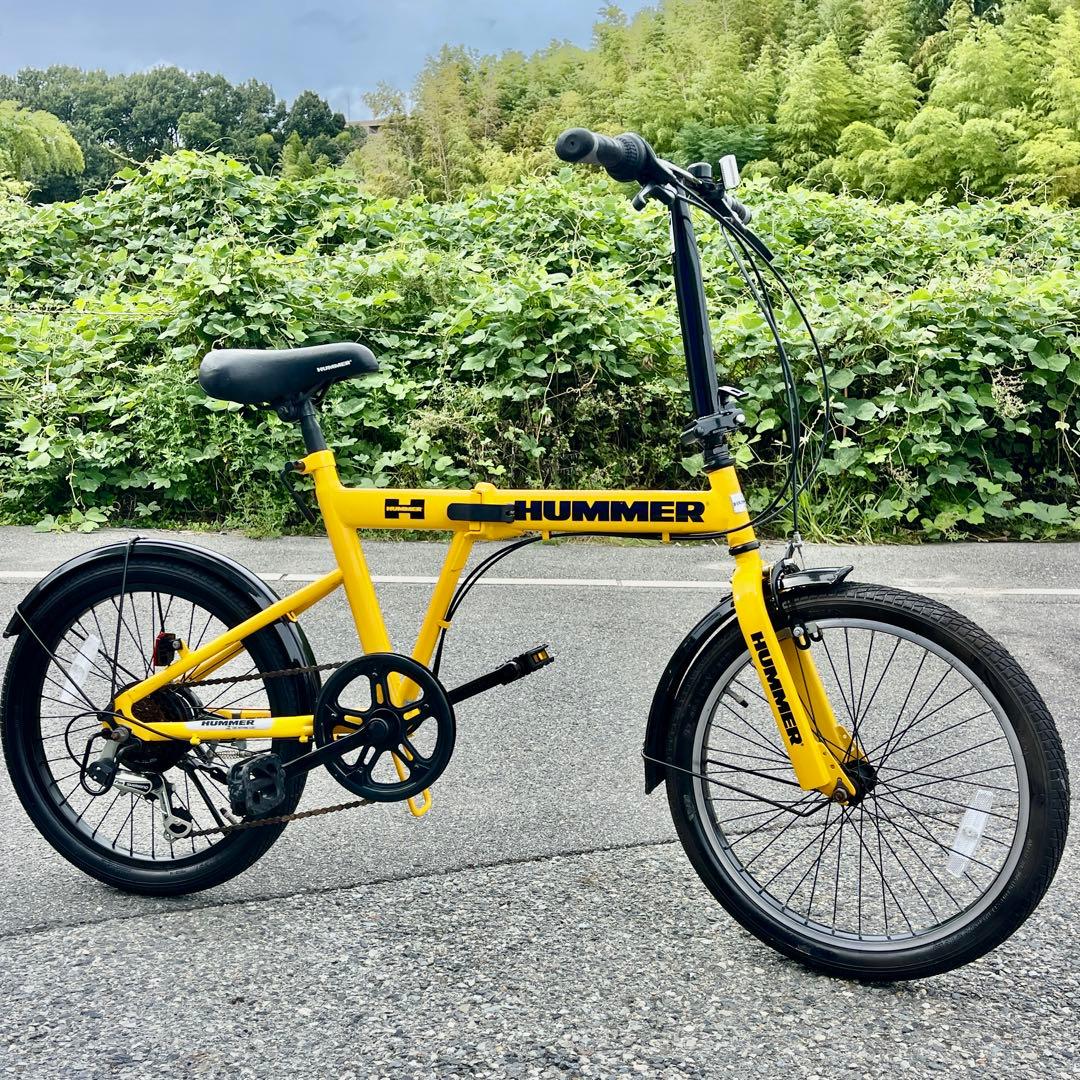 人気❣HUMMER 20インチ外装6段変速折りたたみ自転車 イエロー