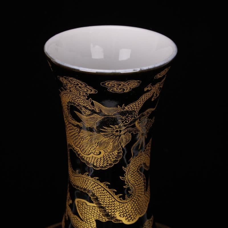 烏金龍紋賞瓶 景徳鎮 陶磁器 装飾品 現代工芸品美術品 置物