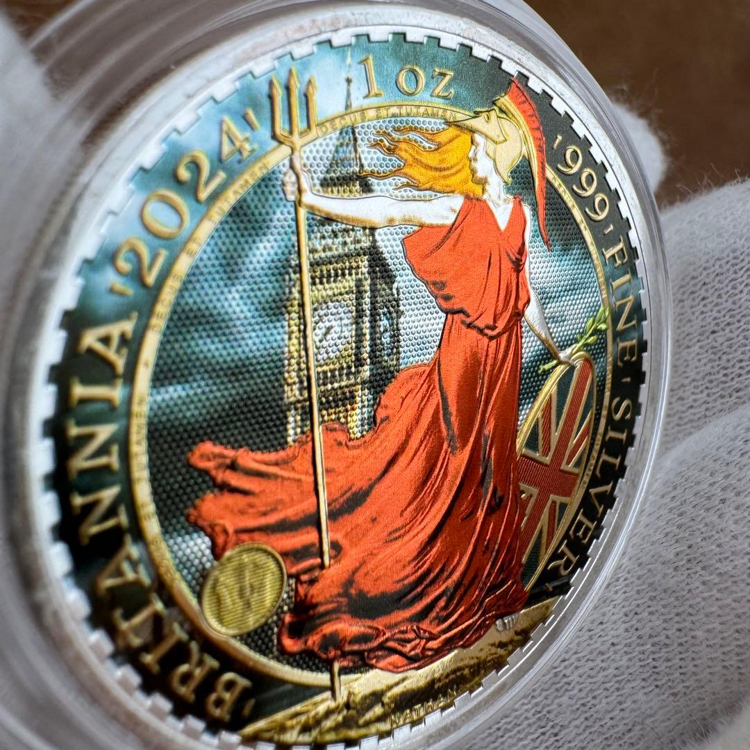 世界100枚限定 イギリス ブリタニア 銀貨 カラー ロンドンビッグベン 1oz