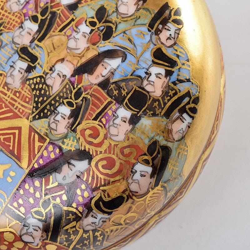 九谷焼　二代目　岳陽作　色絵金彩細字　三十六歌仙　香合　共箱　M　R7585