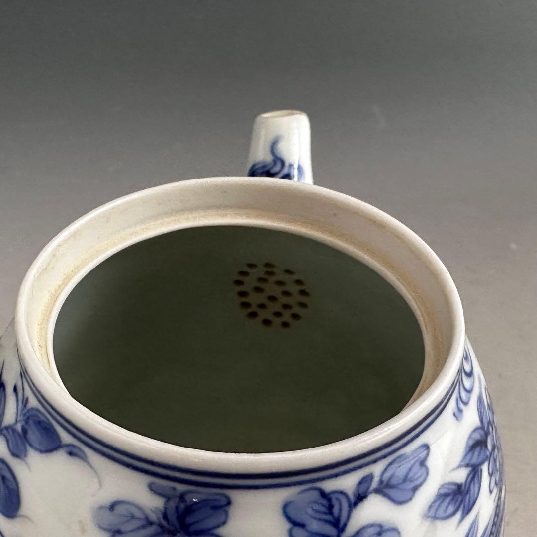 煎茶道具 染付 青華花弁瑞鳥紋 茶瓶 急須 三浦篤 二代