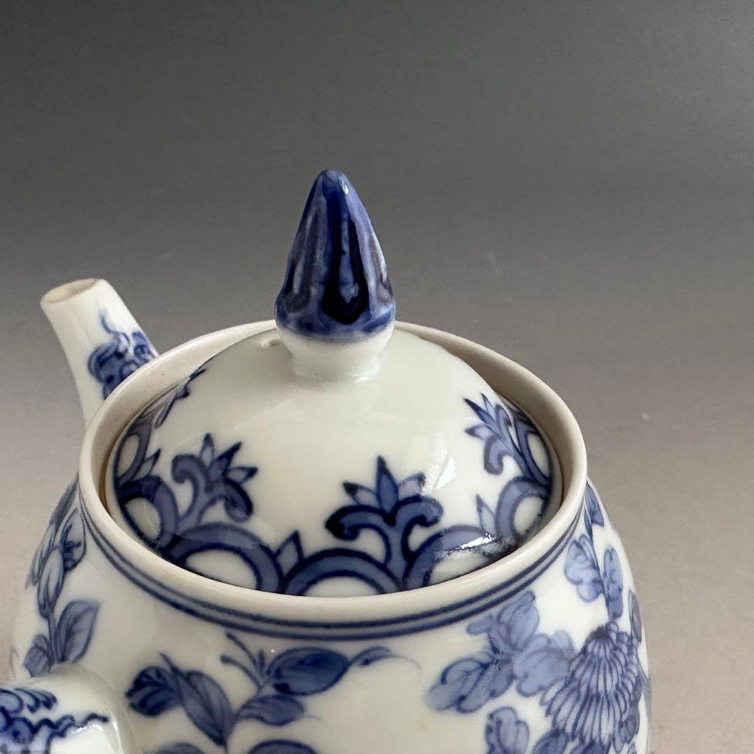 煎茶道具 染付 青華花弁瑞鳥紋 茶瓶 急須 三浦篤 二代