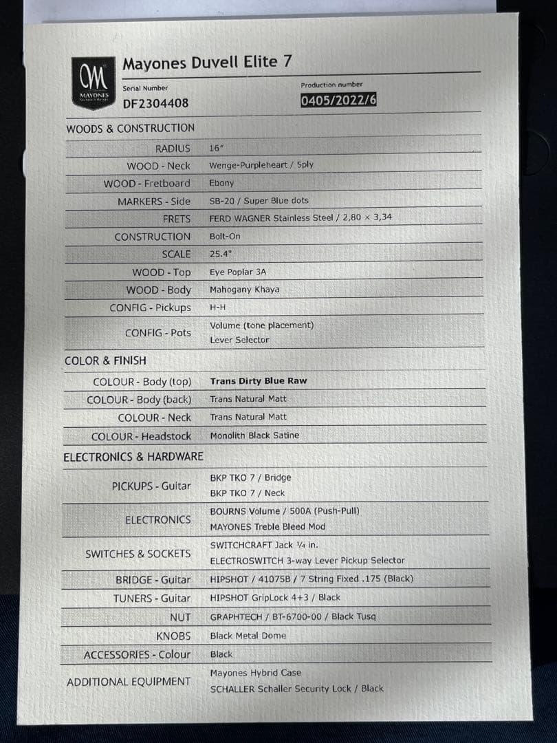ギター Mayones Duvell Elite 7