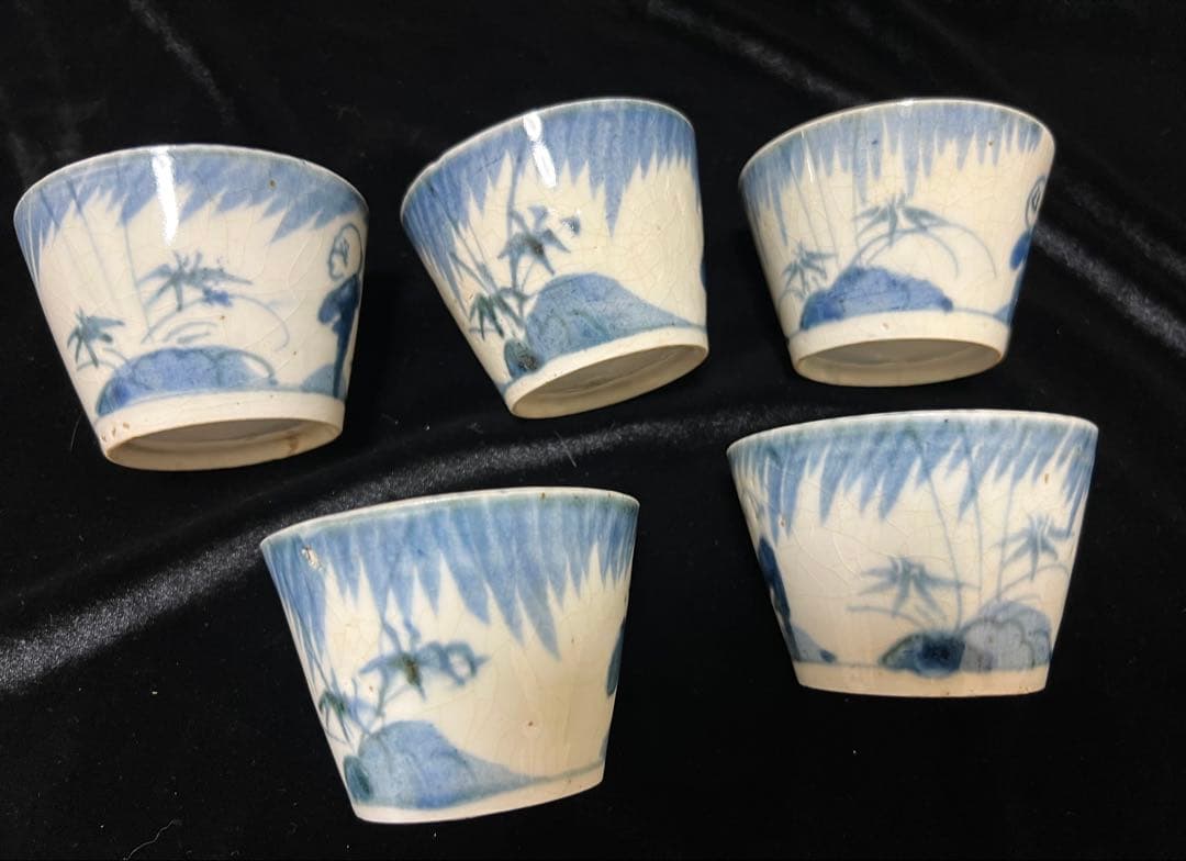 希少江戸時代末期~伊万里 染付 そば猪口 蕎麦猪口ぐい呑 口径8.5x6cm